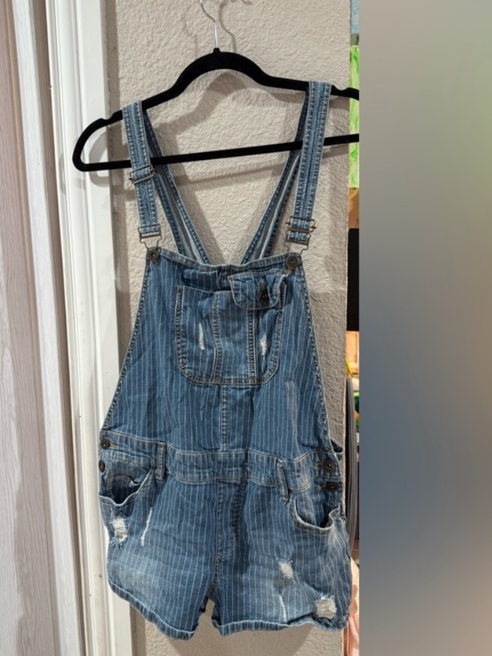 Arizona Jean Company Pinstripe Denim Overalls - Blue